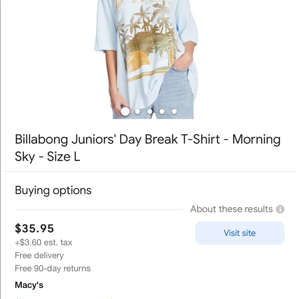 The Buckle Billabong Graphic T-shirt of Morning Sky.  Oversized.  NWT